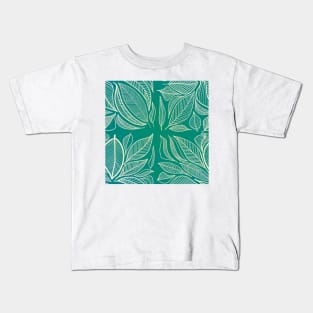 Teal Tropical Feathers Kids T-Shirt